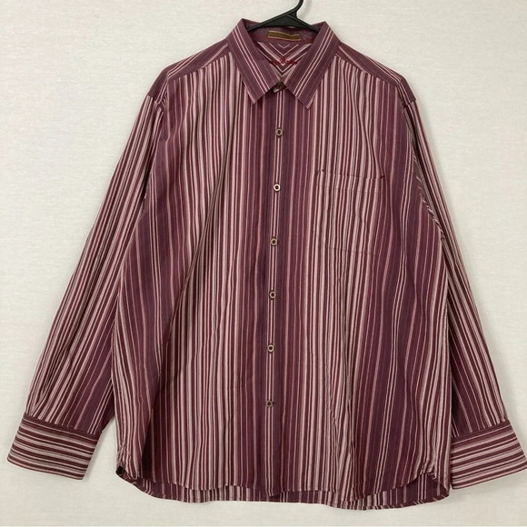 Tommy Bahama Burgundy Striped 100% Silk Long Sleeve Button Down Large - Picture 1 of 9